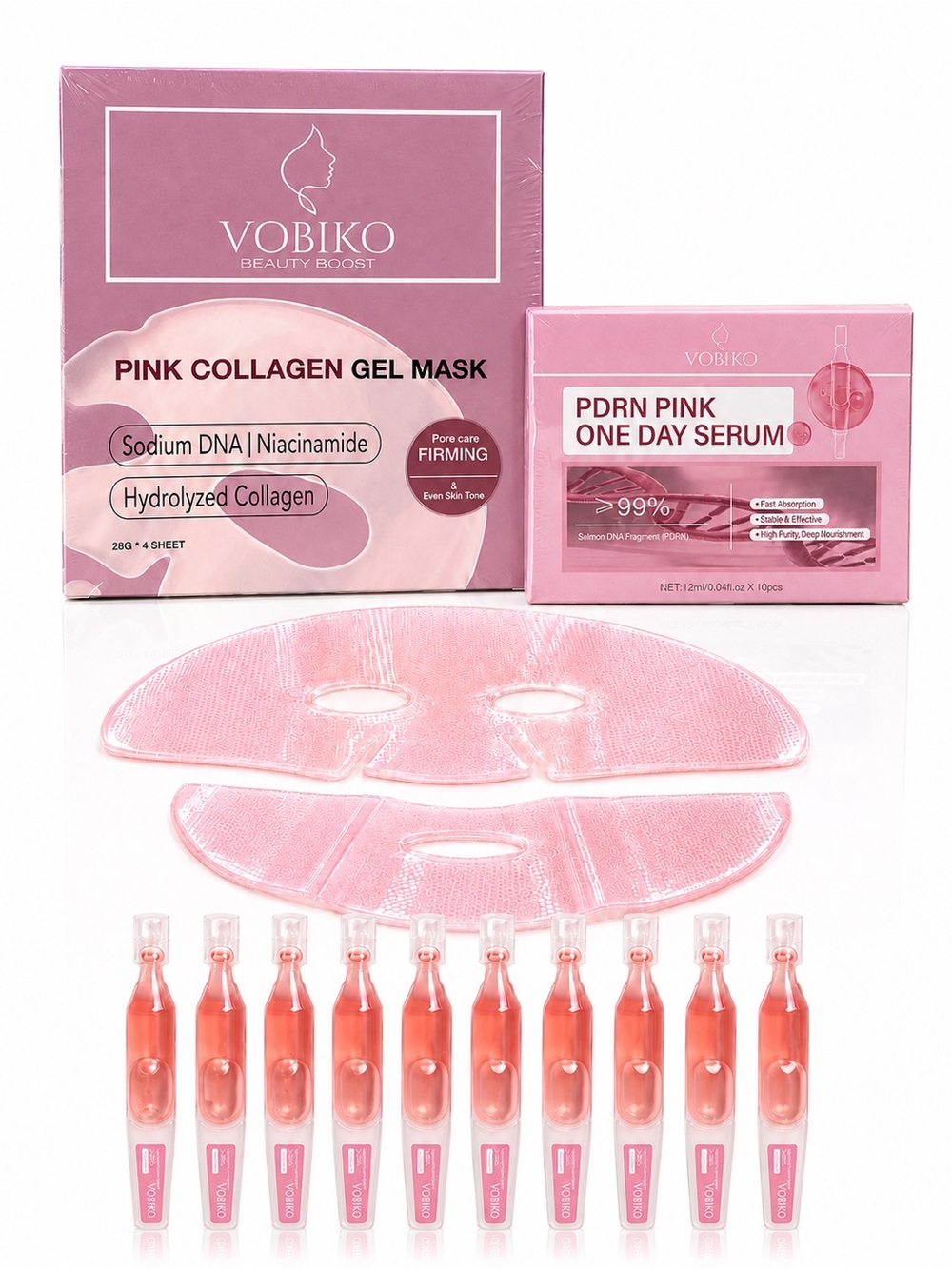 PDRN Pink Collagen Gel Mask & Salmon DNA Serum Glass Skin K-Beauty Set VOBIKO